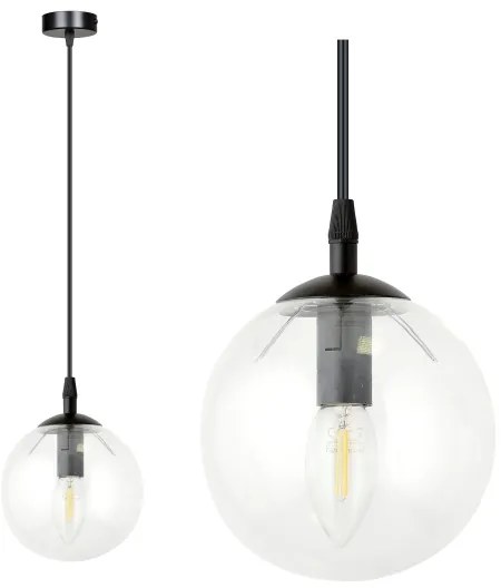 Csillár zsinóron COSMO 1xE14/10W/230V átm. 14 cm fekete/átlátszó