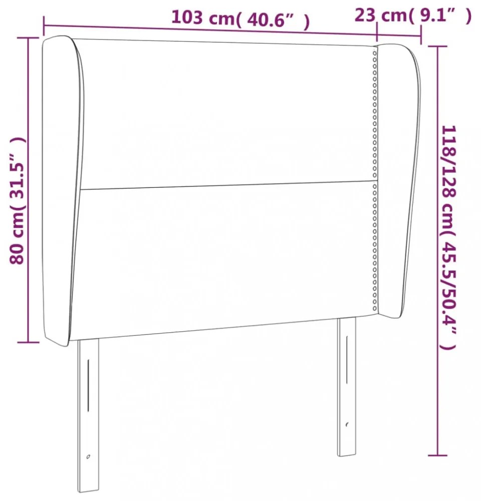 sötétszürke bársony fejtámla szárnyakkal 103 x 23 x 118/128 cm