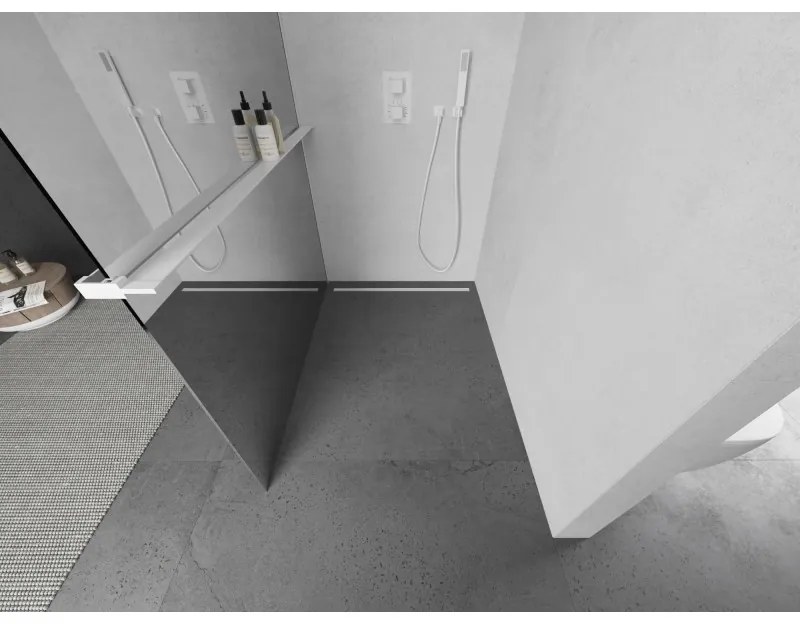 Mexen Kioto+, Walk-In zuhanyparaván polccal és akasztóval 70 x 200 cm, 8 mm tükörmintás üveg, fehér profil, 800-070-121-20-50