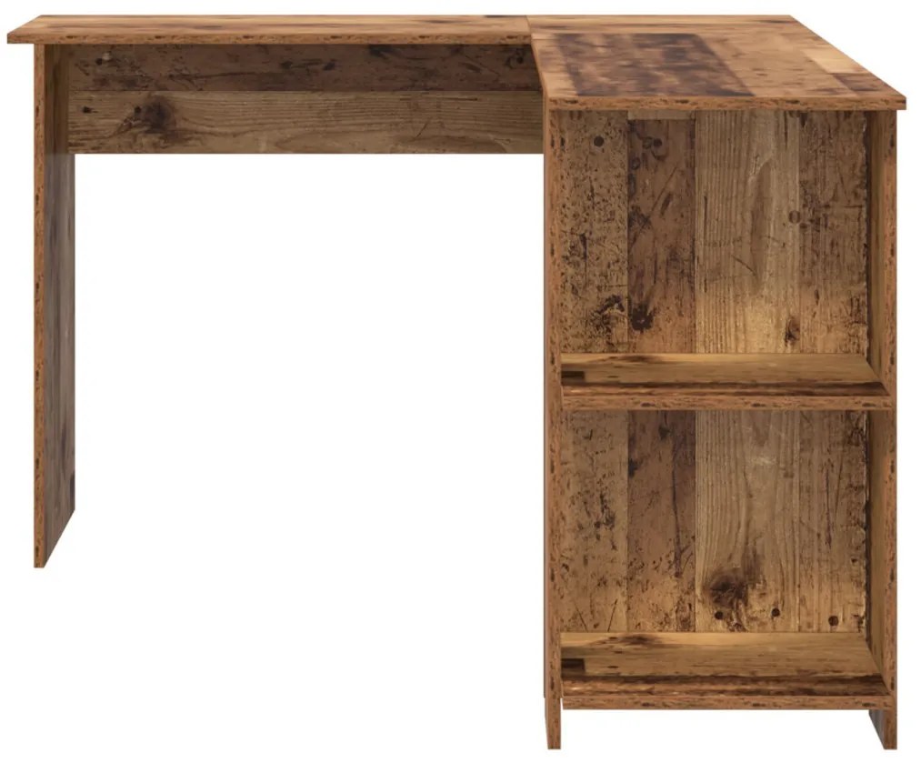 vidaXL Sarokíróasztal polcokkal Öreg fa 140 x 113,5 x 75 cm Faanyag