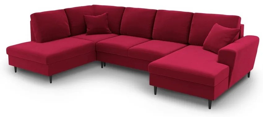 Piros bársony kinyitható tárolóhelyes sarokkanapé (bal oldali-U alakú) Kyoto – Cosmopolitan Design