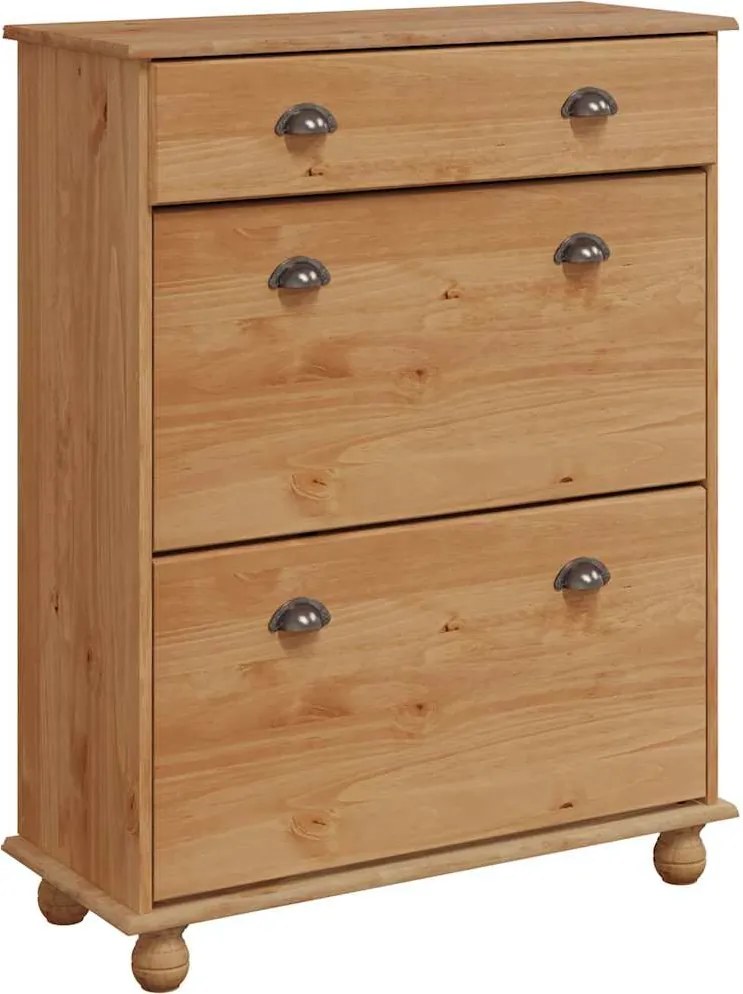 vidaXL Cipőszekrény fiókkal ASKIM Barna 85 x 35 x 108 cm Tömör fenyőfa