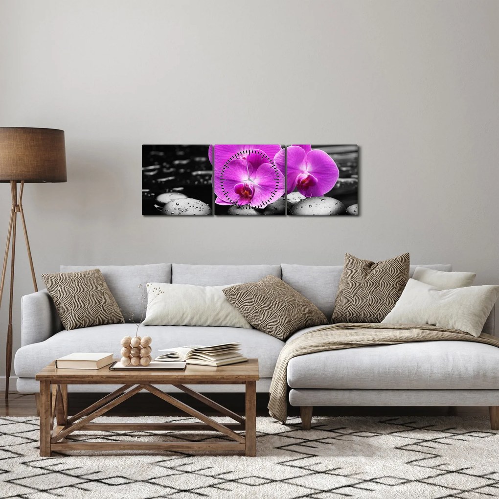 Kép - Lila orchideák (órával) (90x30 cm)