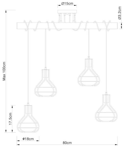 Globo 15388-4D - Csillár zsinóron CLASTRA 4xE27/60W/230V