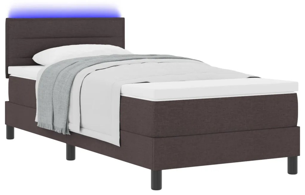 Boxspring Ágy Mattal és LED-fénnyel Sötétbarna 90x200 cm Szövet