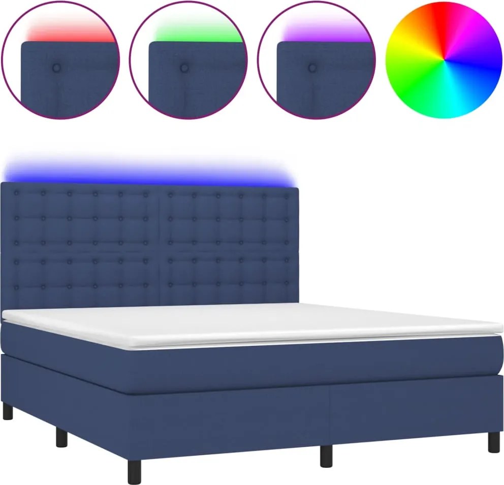 vidaXL kék szövet rugós és LED-es ágy matraccal 160x200 cm
