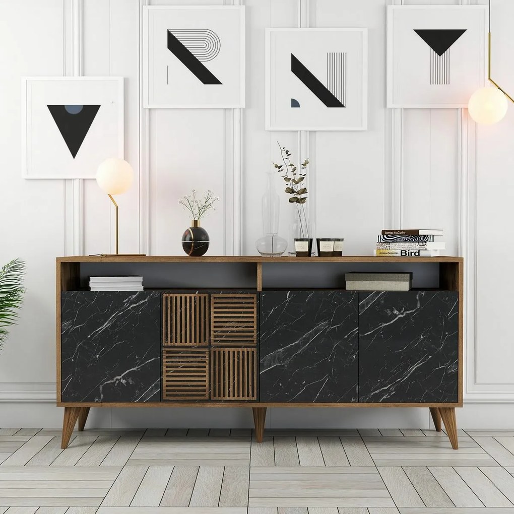 Milan Walnut and Black Marble szekrény