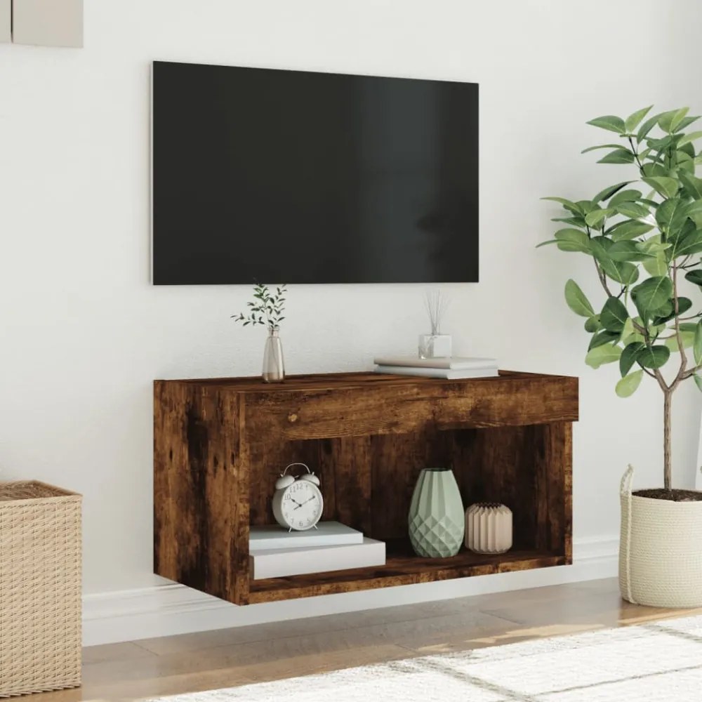 füstös tölgy színű TV-szekrény LED-világítással 60 x 30 x 30 cm