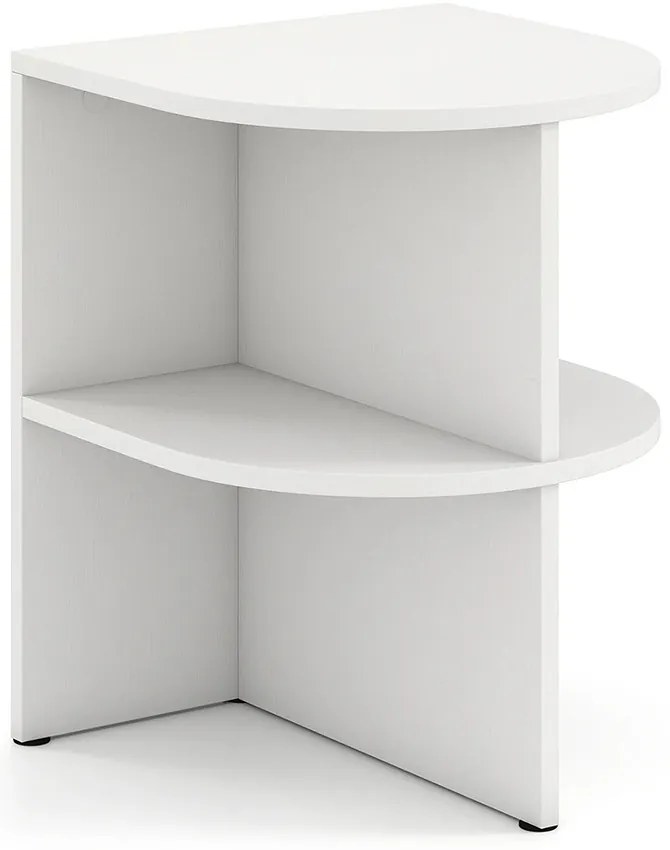 Félkör alakú kisasztal nyitott polcokkal