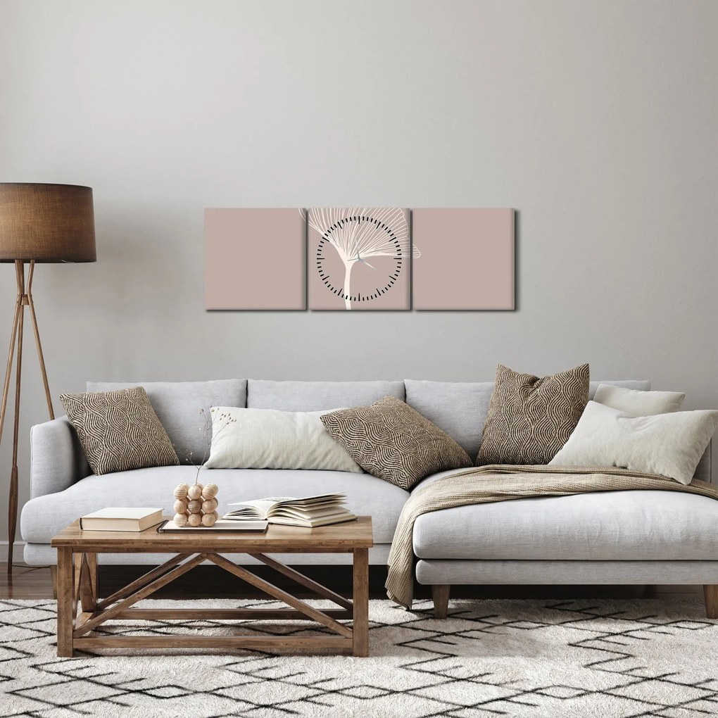 Kép - Bézs színű levelek N⁰5 (órával) (90x30 cm)