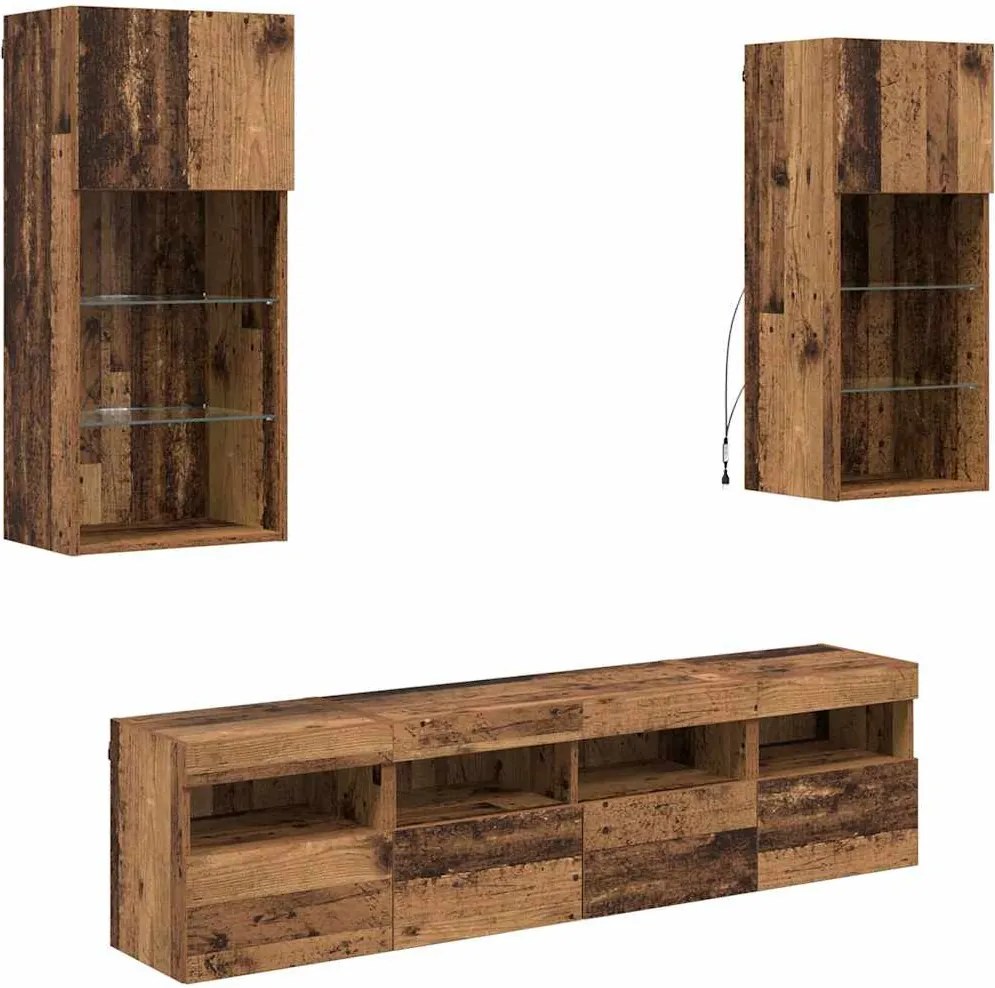 vidaXL TV Fali Egységek LED-del 5 pcs Öreg fa 40,5 x 30 x 90 cm