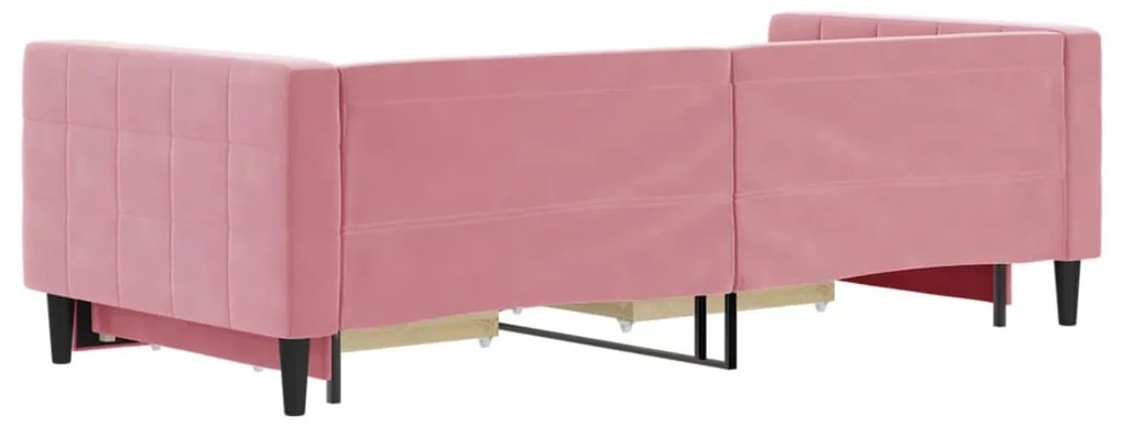 rózsaszín kihúzható bársony heverő fiókkal 90 x 200 cm