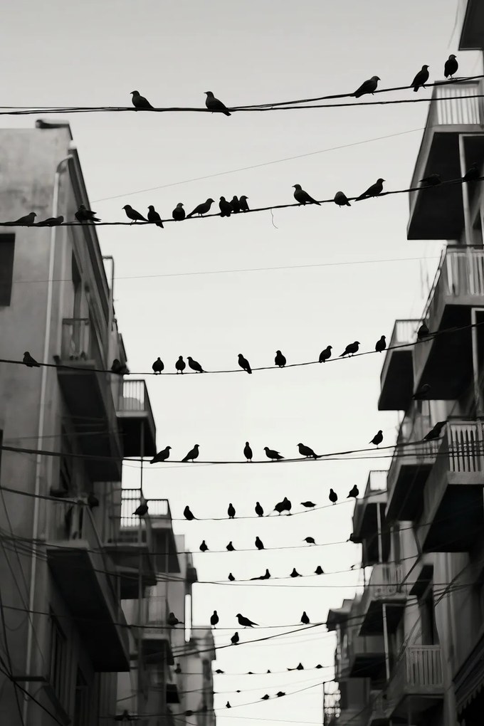 Poszter 30x45cm Városi motívum madarakkal