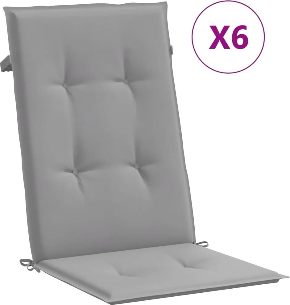 vidaXL 6 db szürke szövet kerti magas háttámlájú székpárna 120x50x3 cm