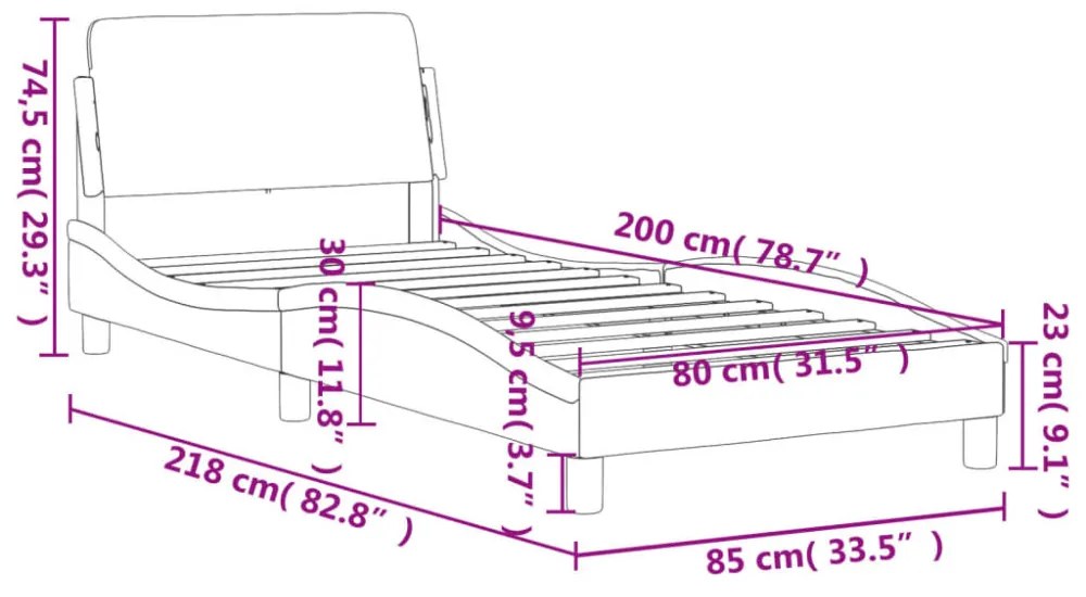 fekete szövet ágykeret fejtámlával Dover 80 x 200 cm