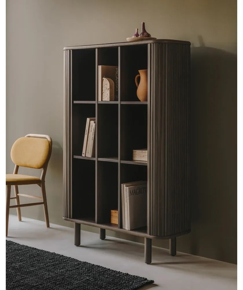 Sötétbarna szekrény tolóajtóval kőrisfa dekorral 110x140 cm Mailen – Kave Home