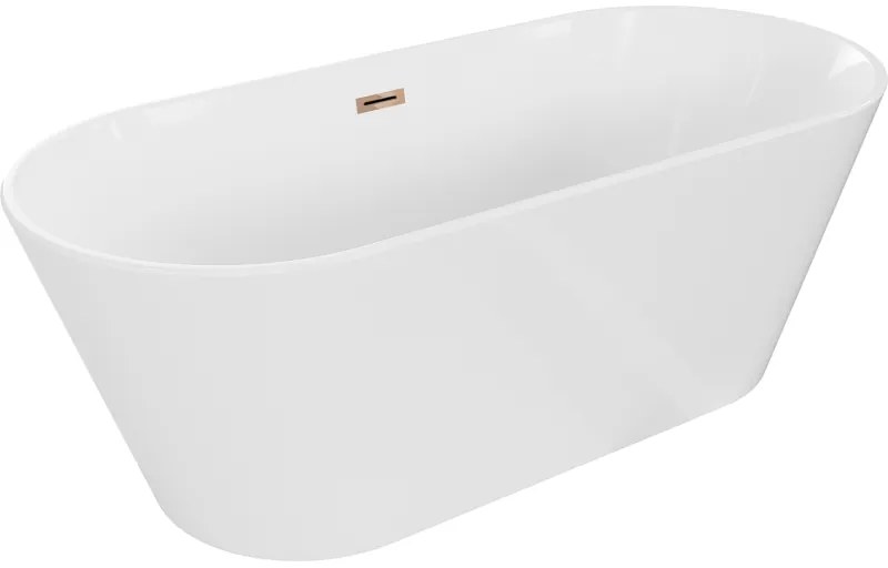 Mexen Flavia, szabadon álló kád 150 x 75 cm, fehér, rózsaszín arany túlfolyó, 54031507500-60