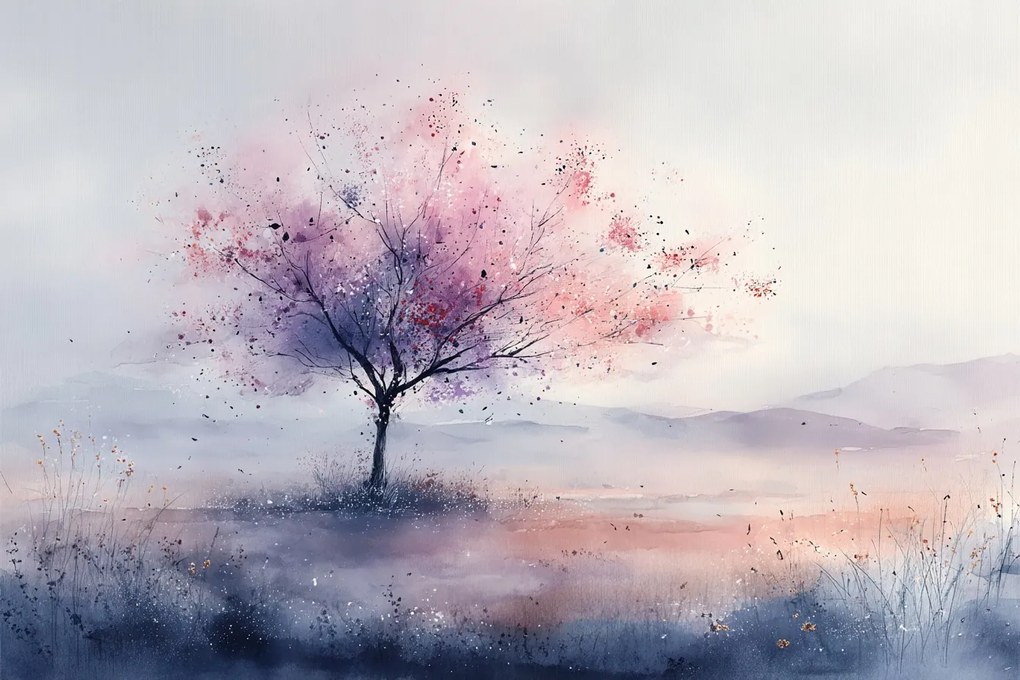 Fotótapéta Flizelina Tájkép Köd Cseresznyefa Sakura Rózsaszín 416x290 ragasztó