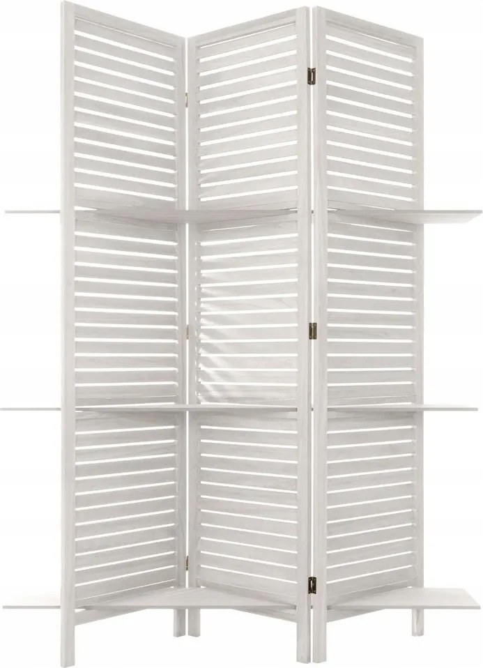 Összecsukható Paraván Polcokkal Fehér Boho Mdf 120 X 170 3 Szárny 3 Polc