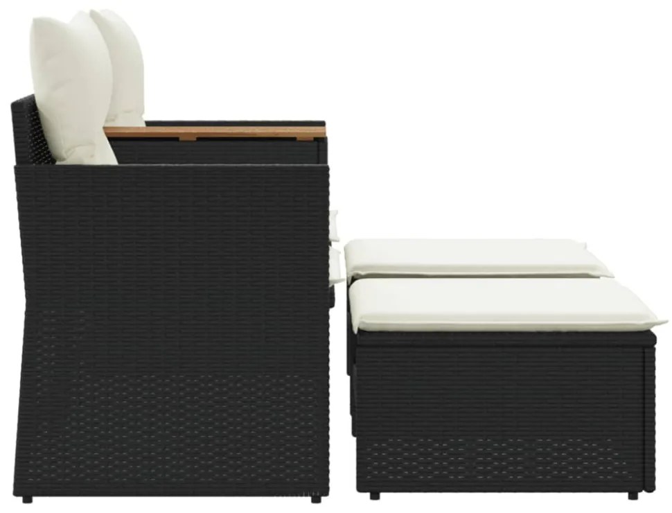 2 személyes fekete polyrattan kerti kanapé zsámollyal