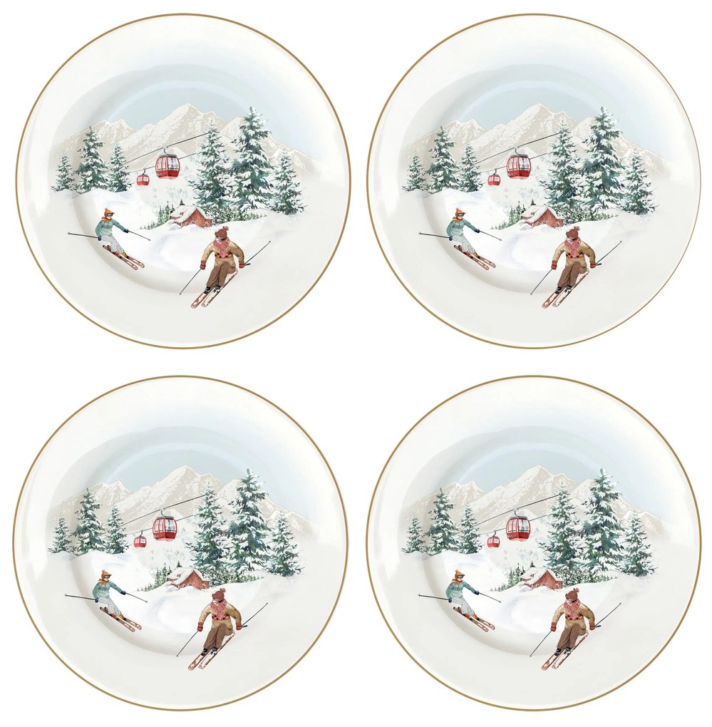 Karácsonyi Porcelán desszertes tányér 4 db szett Chalet