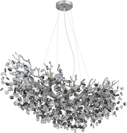 Globo 64138H3S Csillár, matt ezüst színű fém, füstszínű és átlátszó üvegkristályok, állítható magasság, HxSzxM: 1000x450x1200 mm, 10xE14 40W 230V izzók nélkül