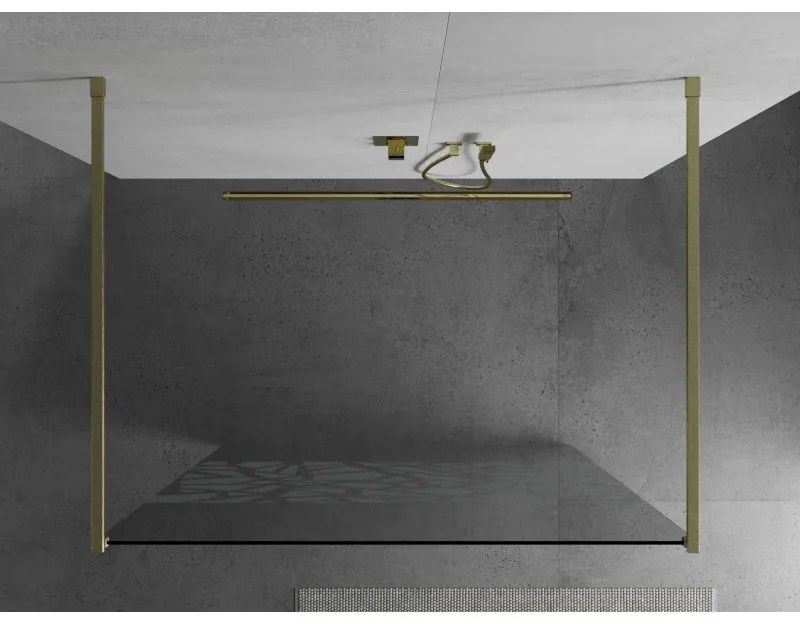 Mexen Kioto, Walk-In zuhany paraván 130 x 200 cm, 8 mm átlátszó üveg fehér mintás, arany matt profil, 800-130-002-55-85