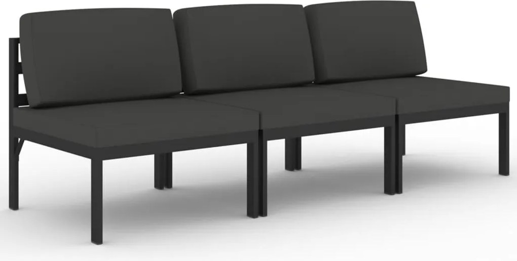 vidaXL háromszemélyes antracitszürke alumínium kerti kanapé párnákkal