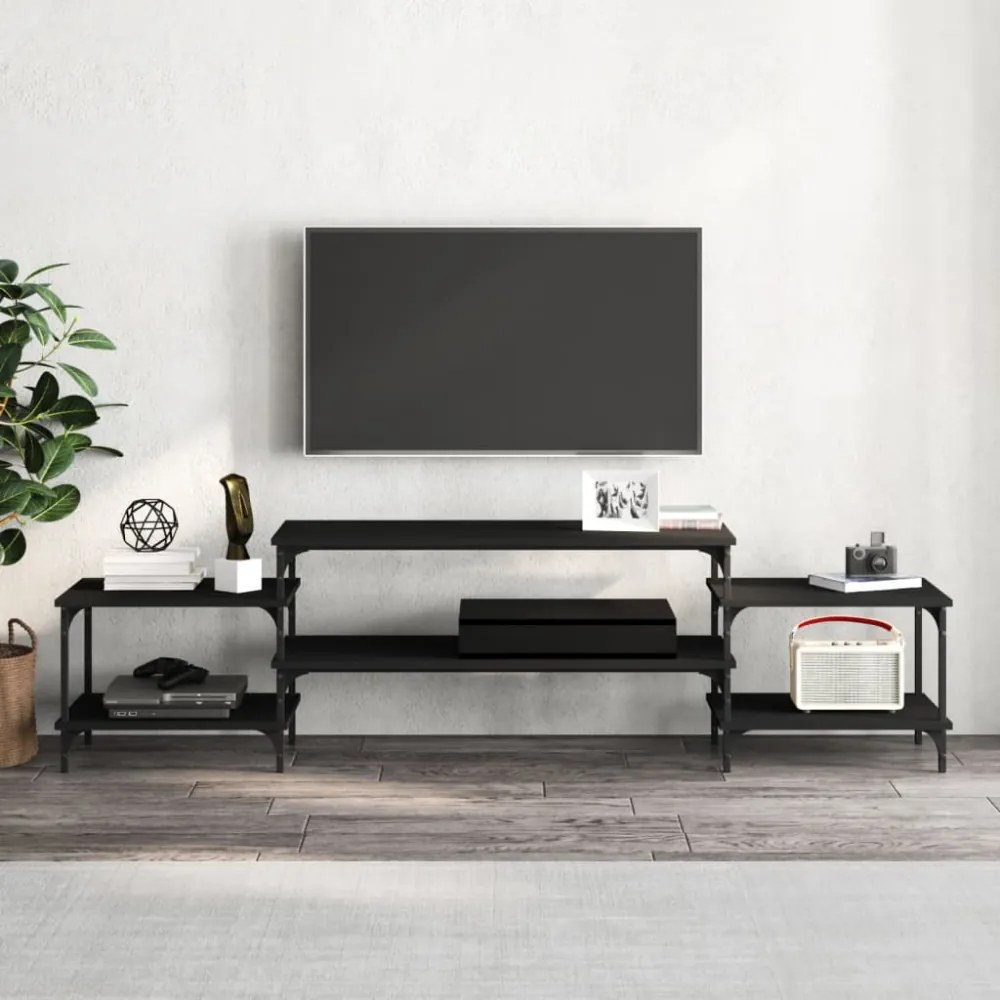 fekete szerelt fa TV-szekrény 197x35x52 cm
