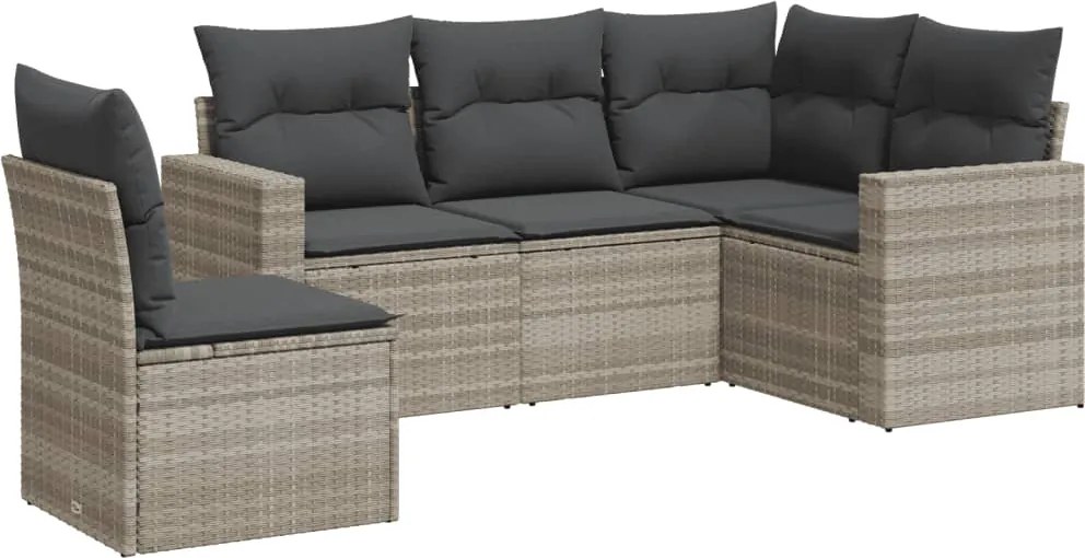 vidaXL 5 részes világosszürke polyrattan kerti ülőgarnitúra párnákkal