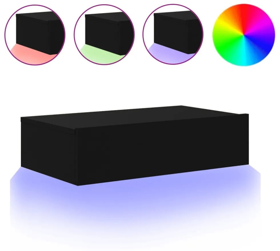 fekete TV-szekrény LED-lámpákkal 60x35x15,5 cm