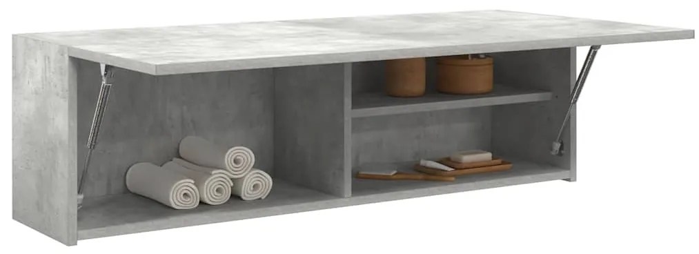betonszürke szerelt fa fali fürdőszobaszekrény 100x25x30 cm