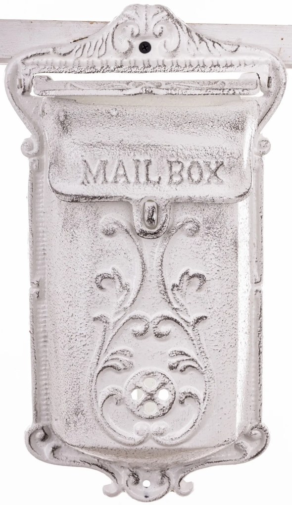 Vintage fehér öntöttvas felületre szerelhető postaláda Mail Box felirattal 35x19,5x8cm