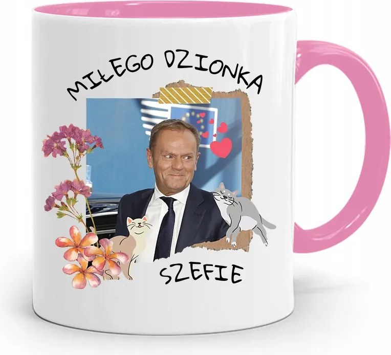 Donald Tusk Rózsaszín Bögre Platform Ajándék fényképes nyomtatással