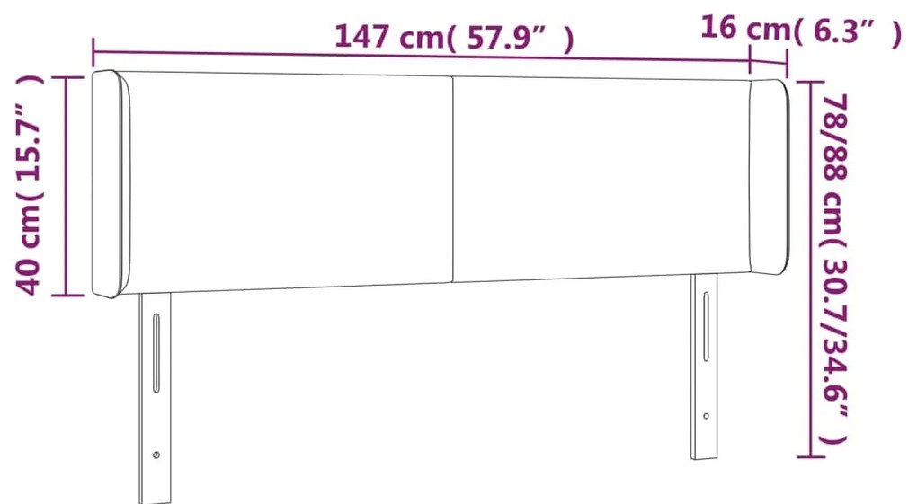 fekete bársony LED-es fejtámla 147 x 16 x 78/88 cm