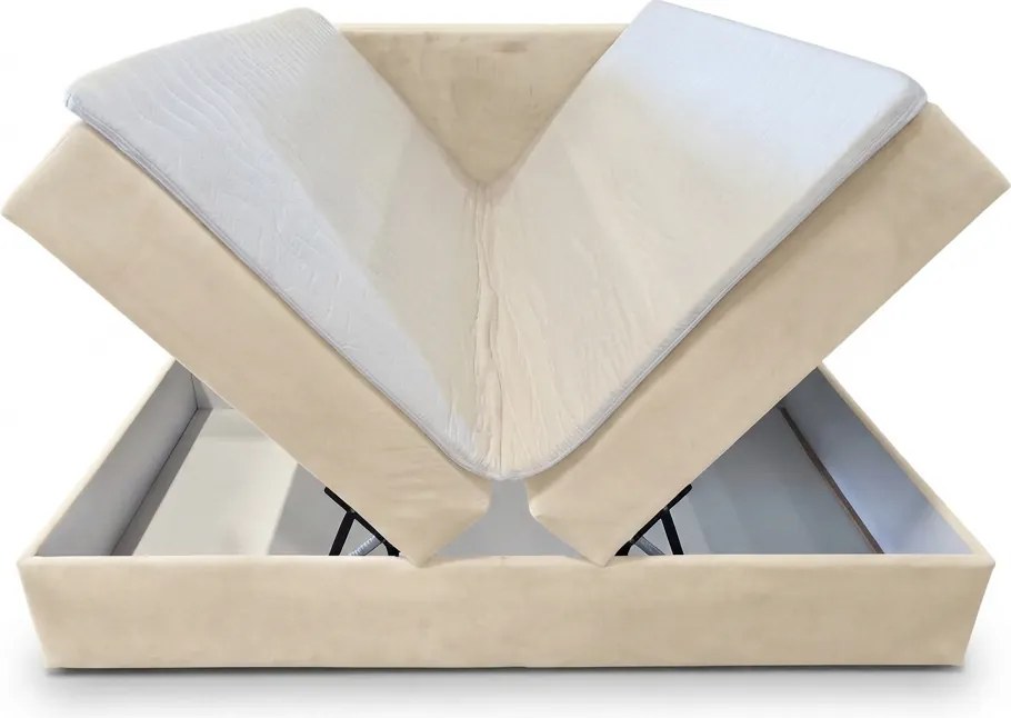 Kárpitozott boxspring ágy FORENA 140x200 cm krémszínű Matrac: Bonell rugós matrac