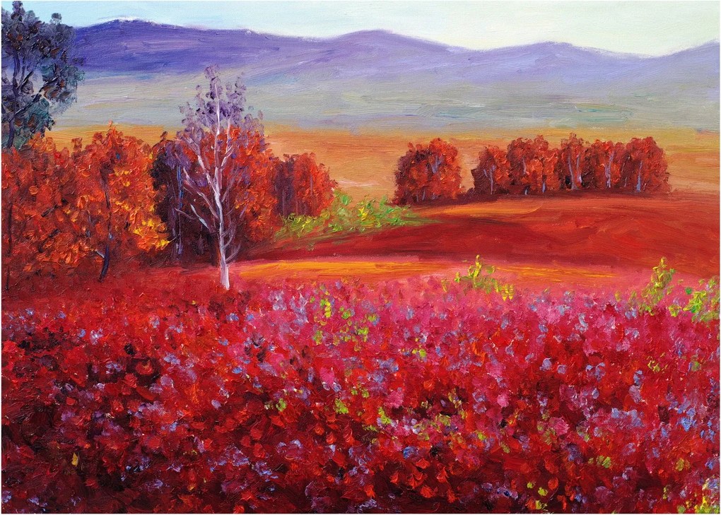 Egy vörös táj képe (üvegen) (70x50 cm)