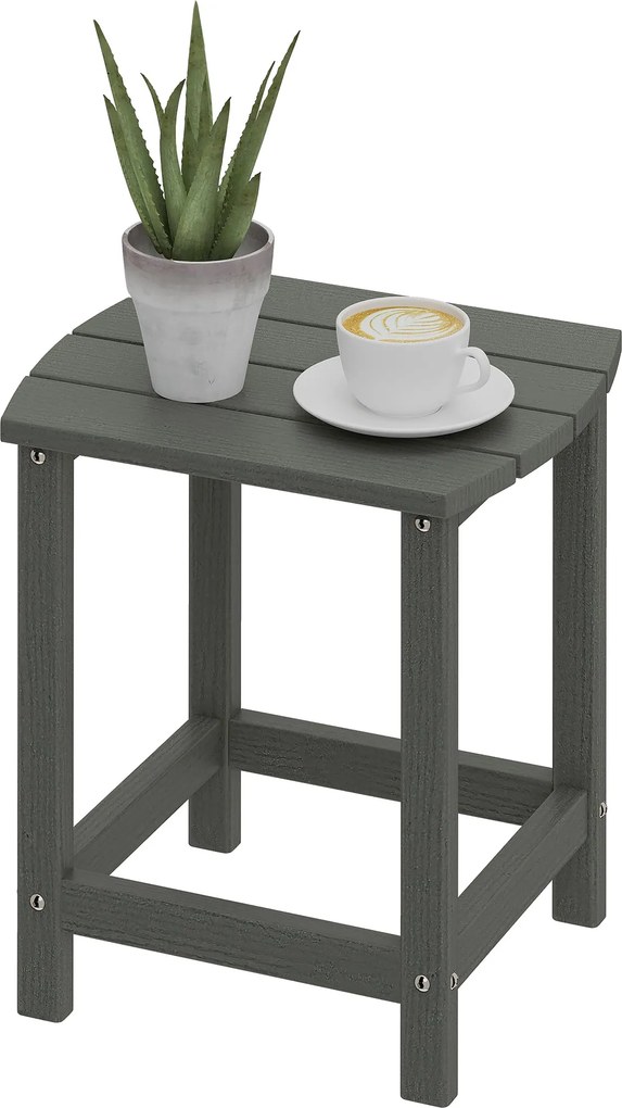 Outsunny kisasztal 48 x 37 x 46 cm, időjárásálló HDPE erkélyasztal, kültéri terasz- és kemping kiegészítő, szürke | Aosom
