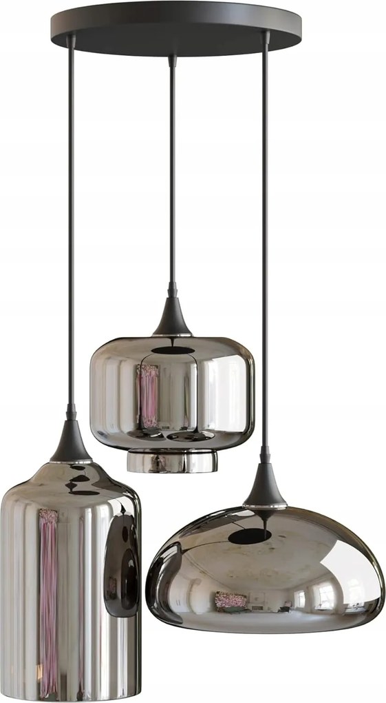 Függőlámpa, kerek, üveg, füstszürke 3 lámpabúra nagy