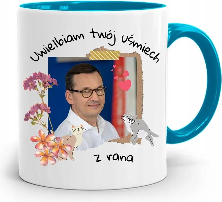 Kék Politikus Bögre Mateusz Morawiecki Miniszterelnök fényképes nyomtatással