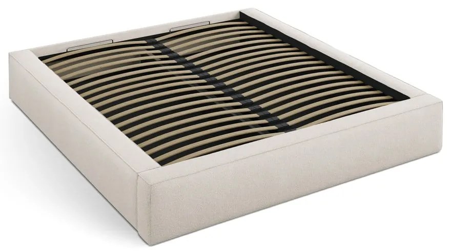 Krémszínű kárpitozott ágyneműtartós franciaágy ágyráccsal 140x200 cm Simon – Micadoni