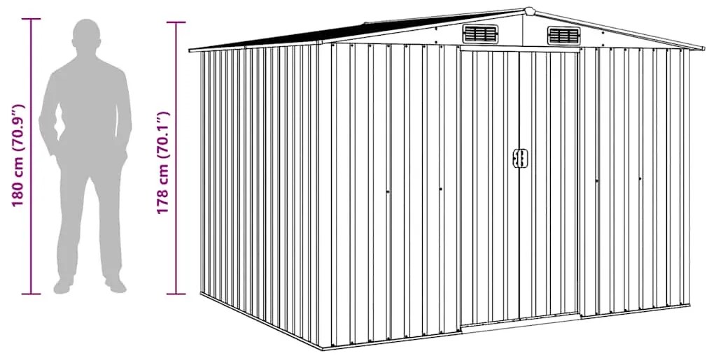 zöld fém kerti fészer 257 x 205 x 178 cm