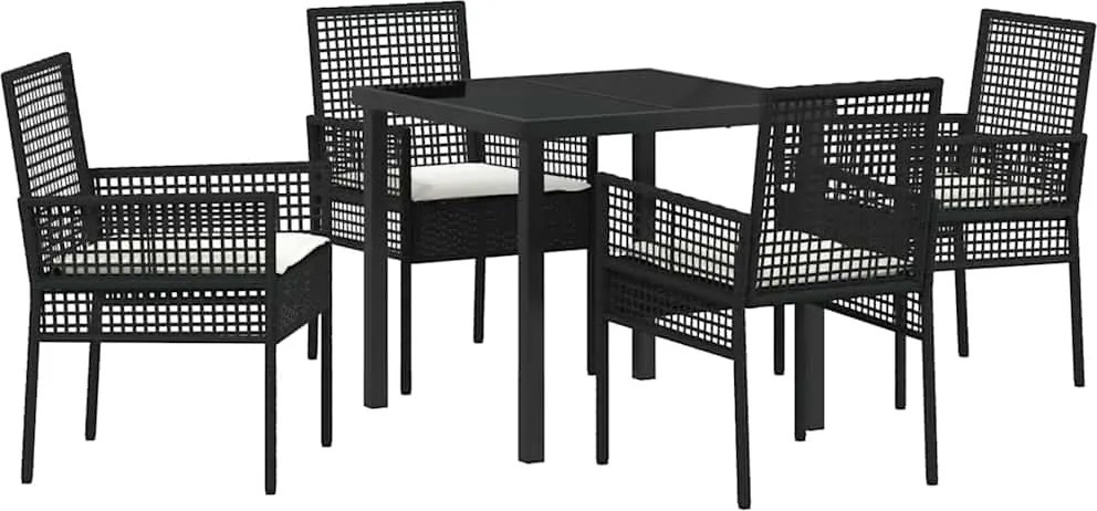 vidaXL Kert étkező szett párnával 5 pcs Fekete polirattan