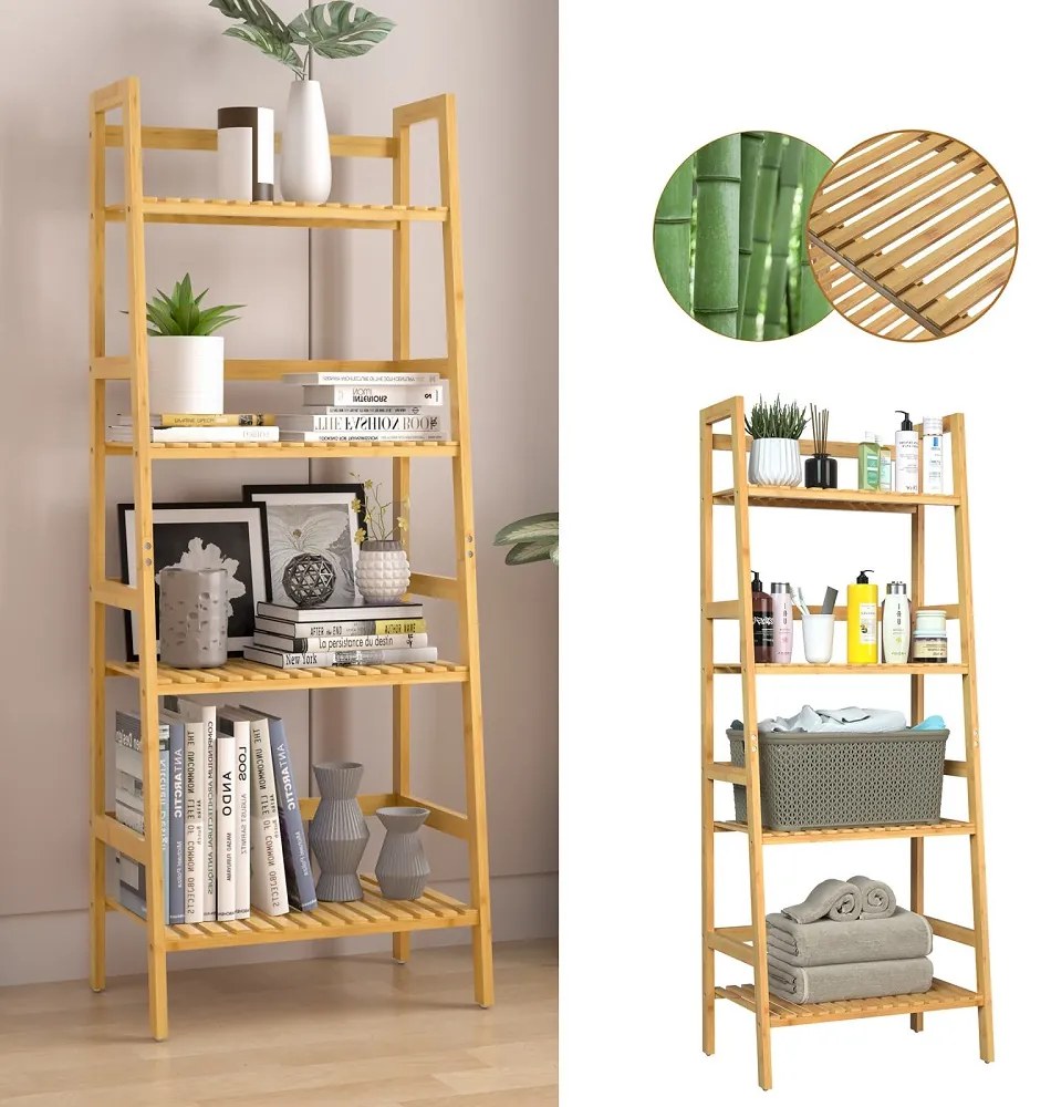 ZOJA bambusz polc, 4 polc, 48x32x123cm, barna Casaria