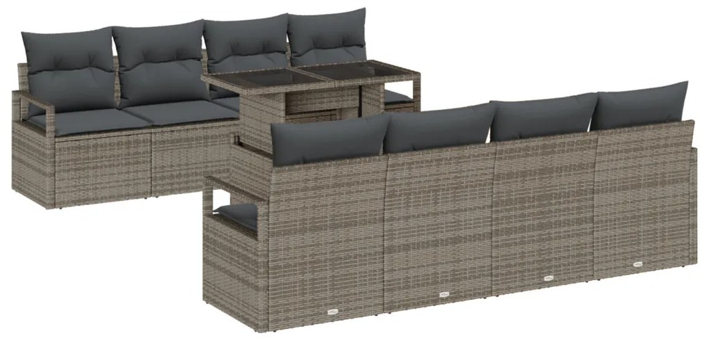 Kerti Kanapé Szett tárolóval 9 pcs Szürke Poli rattan