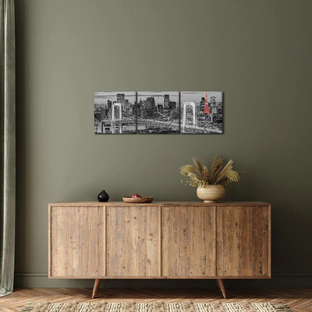 Kép - Nagyváros piros toronnyal (órával) (90x30 cm)