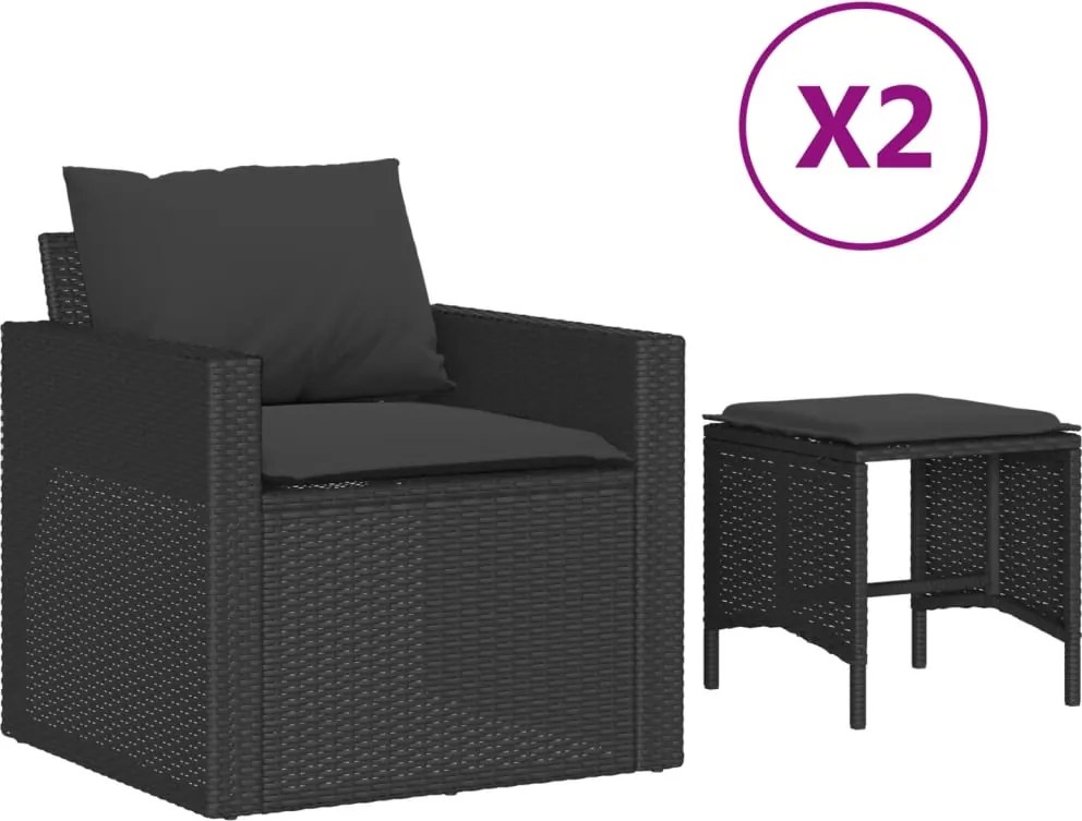 vidaXL 4 részes fekete polyrattan kerti ülőgarnitúra párnákkal