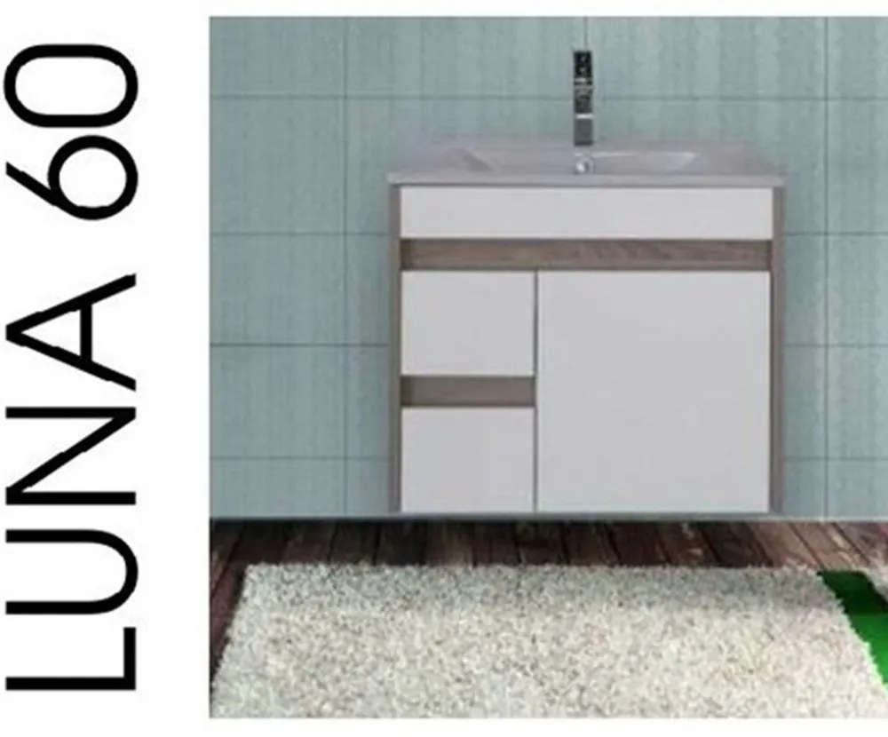 Luna 60 alsó fürdőszoba bútor mosdóval, Rauna szil-Fehér