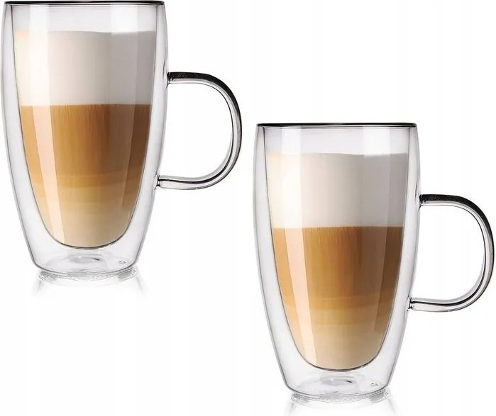 Termikus Poharak Kétoldalas Kávé Tea Bögrék Szett 2x 450ML Üveg