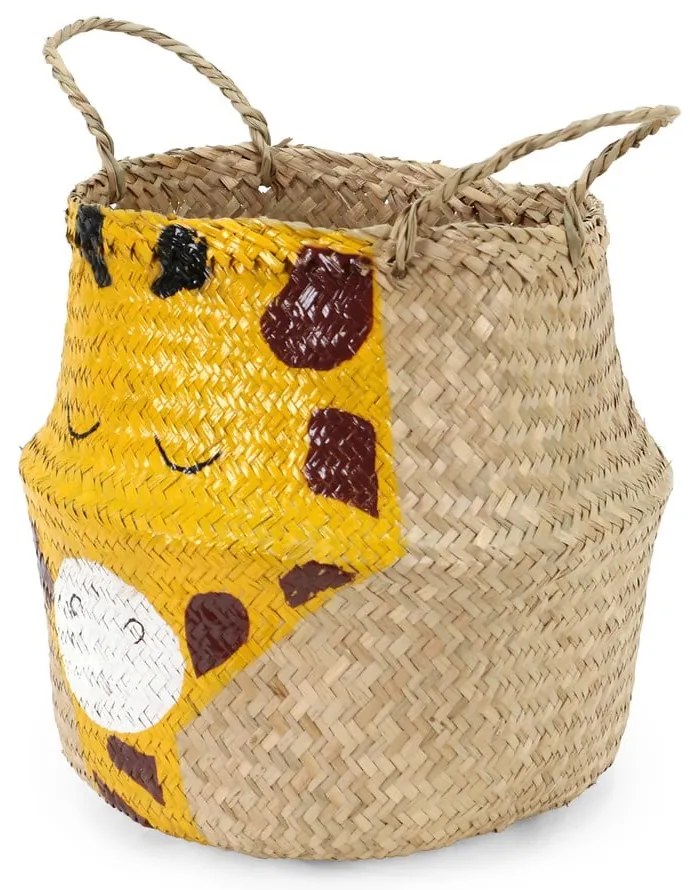 Sárga-natúr színű tengerifű játéktároló kosár ø 30x28 cm Giraffe – Compactor